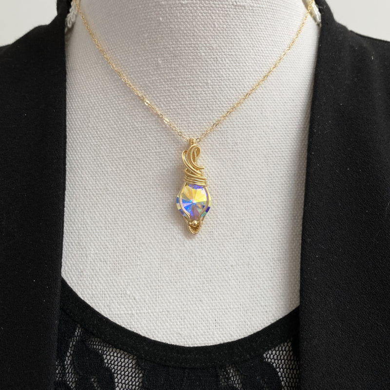 Medium 14K Gold Filled Wire Wrapped Swarovski Kristal Ab Rivoli
