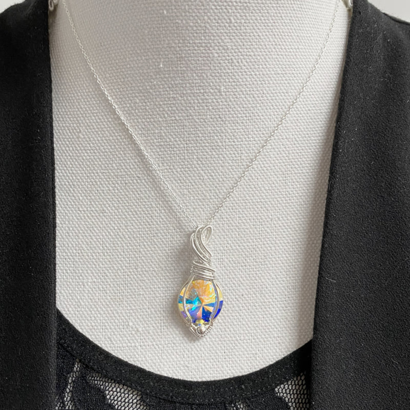 Large Wire Wrapped Swarovski Kristal Ab Rivoli