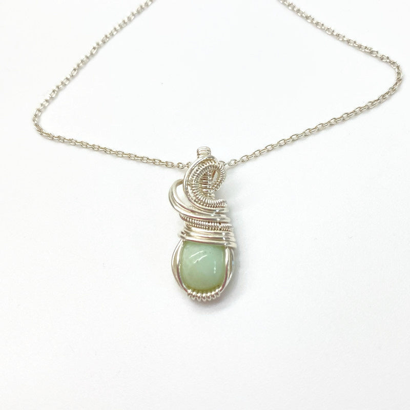 Sterling Zilveren Wire Wrap Hangertje Met Chrysopraas