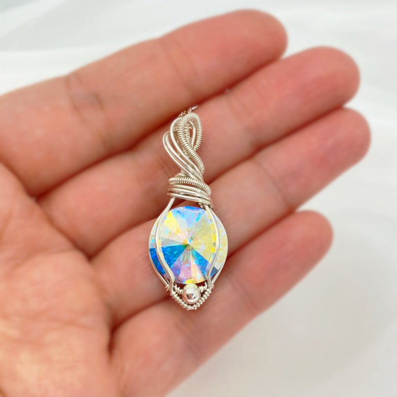 Large Wire Wrapped Swarovski Kristal Ab Rivoli