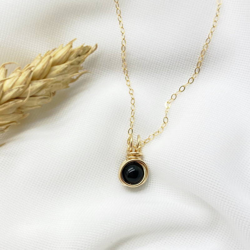 Gouden Collier Met Onyx, 14K Gold Filled