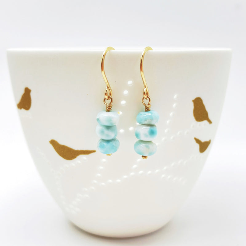 14K Gold Filled Oorbellen Met Larimar