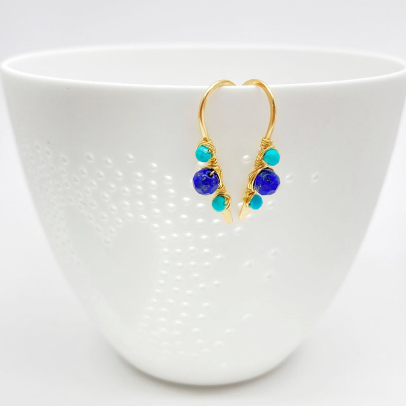 14K Goldfill Oorbellen Met Turkoois En Lapis Lazuli