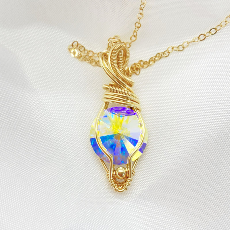 Medium 14K Gold Filled Wire Wrapped Swarovski Kristal Ab Rivoli