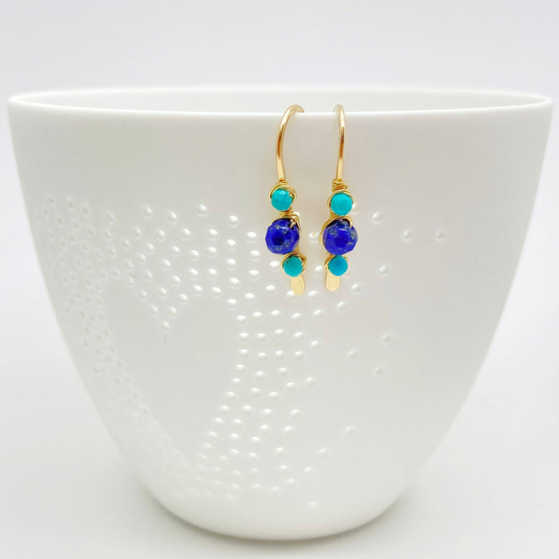 14K Goldfill Oorbellen Met Turkoois En Lapis Lazuli