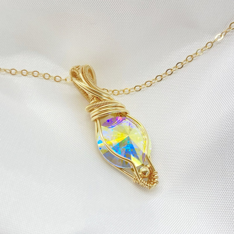 Medium 14K Gold Filled Wire Wrapped Swarovski Kristal Ab Rivoli