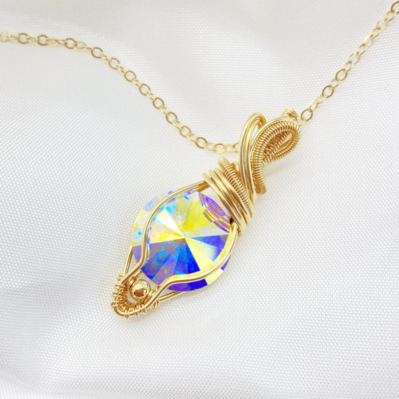 Medium 14K Gold Filled Wire Wrapped Swarovski Kristal Ab Rivoli
