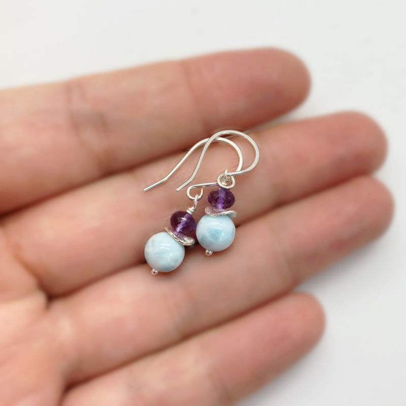 Zilveren Oorbellen Met Larimar En Amethist