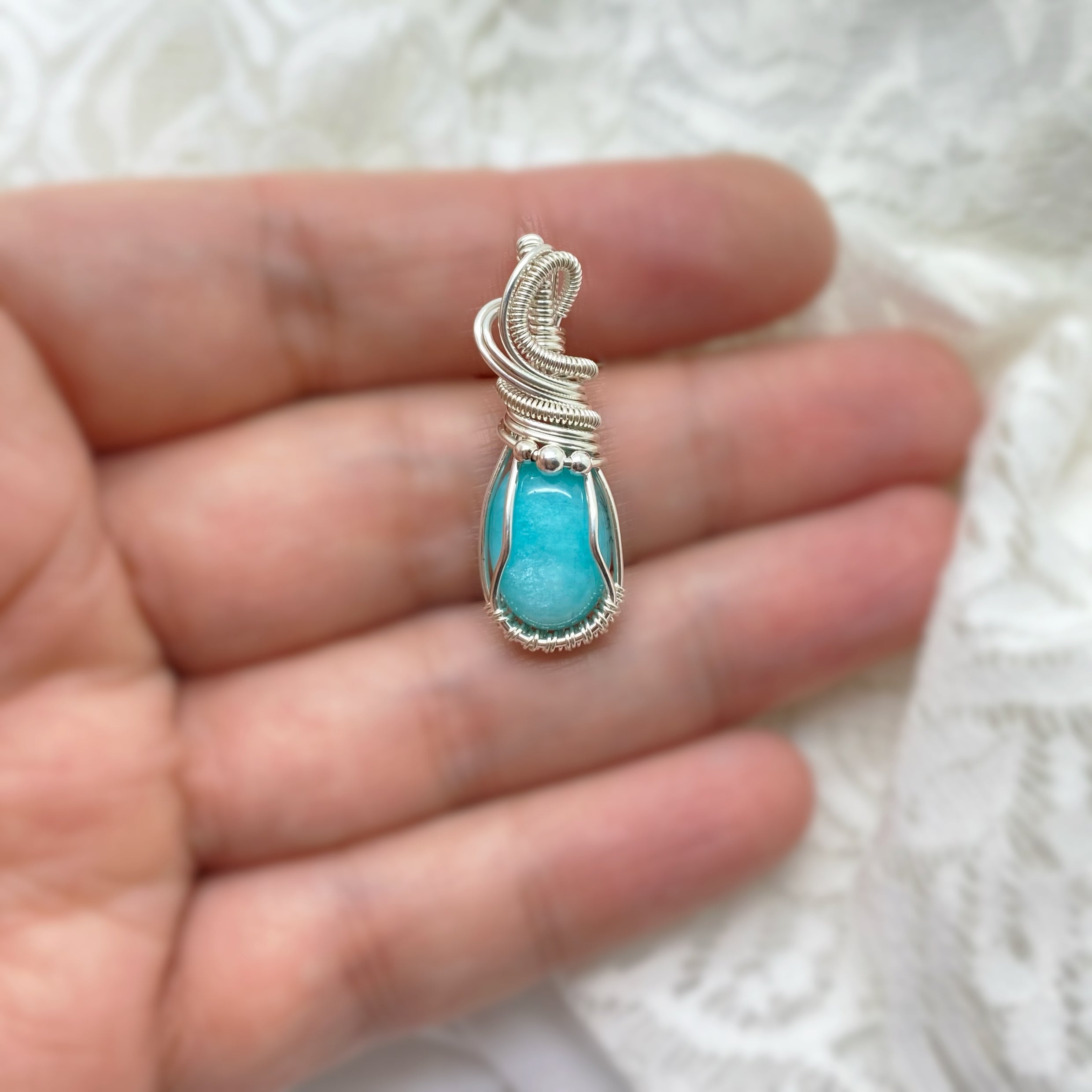 Gereserveerd - Sterling Zilveren Wire Wrap Hanger Met Amazoniet