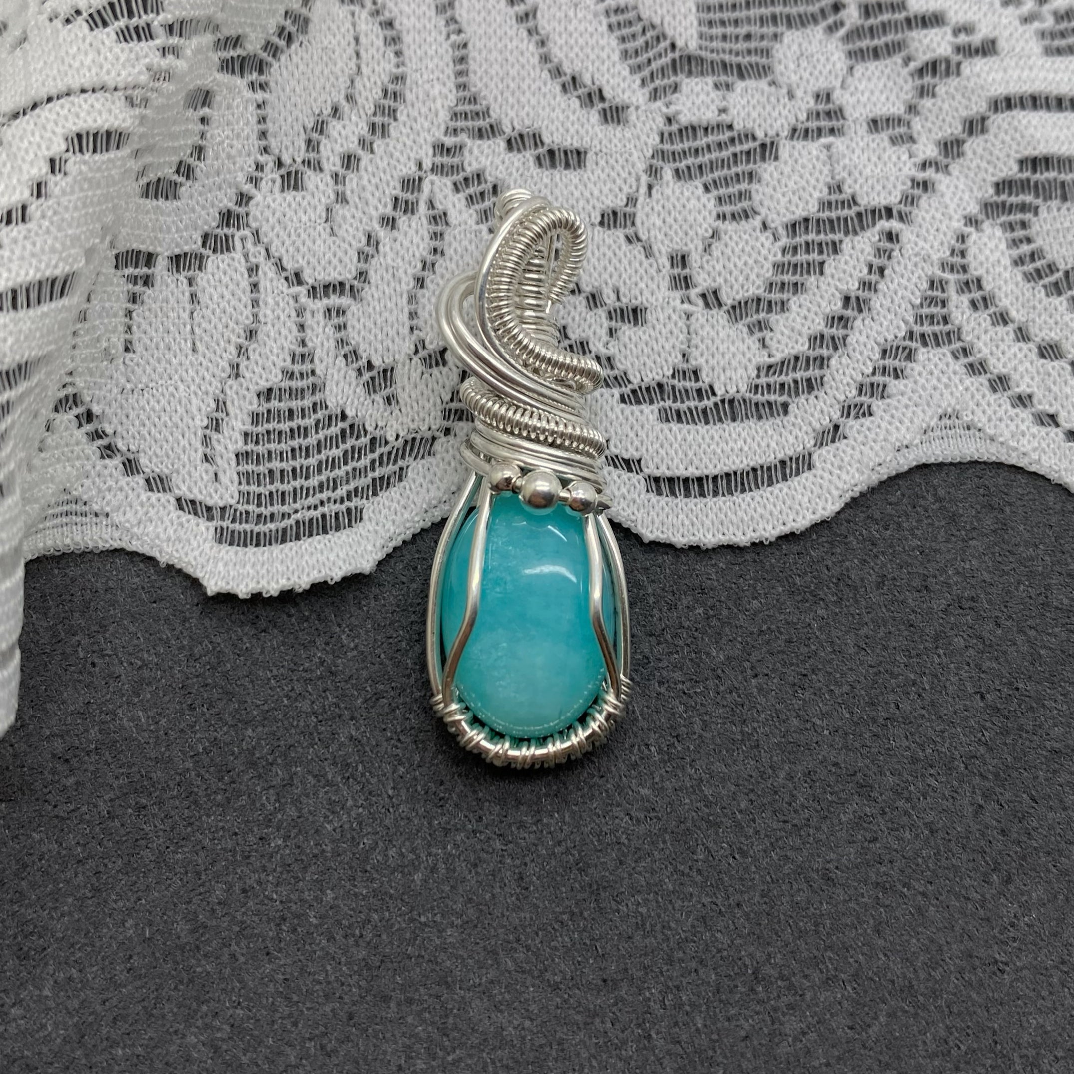 Gereserveerd - Sterling Zilveren Wire Wrap Hanger Met Amazoniet