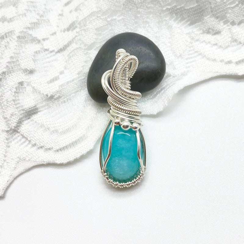 Gereserveerd - Sterling Zilveren Wire Wrap Hanger Met Amazoniet