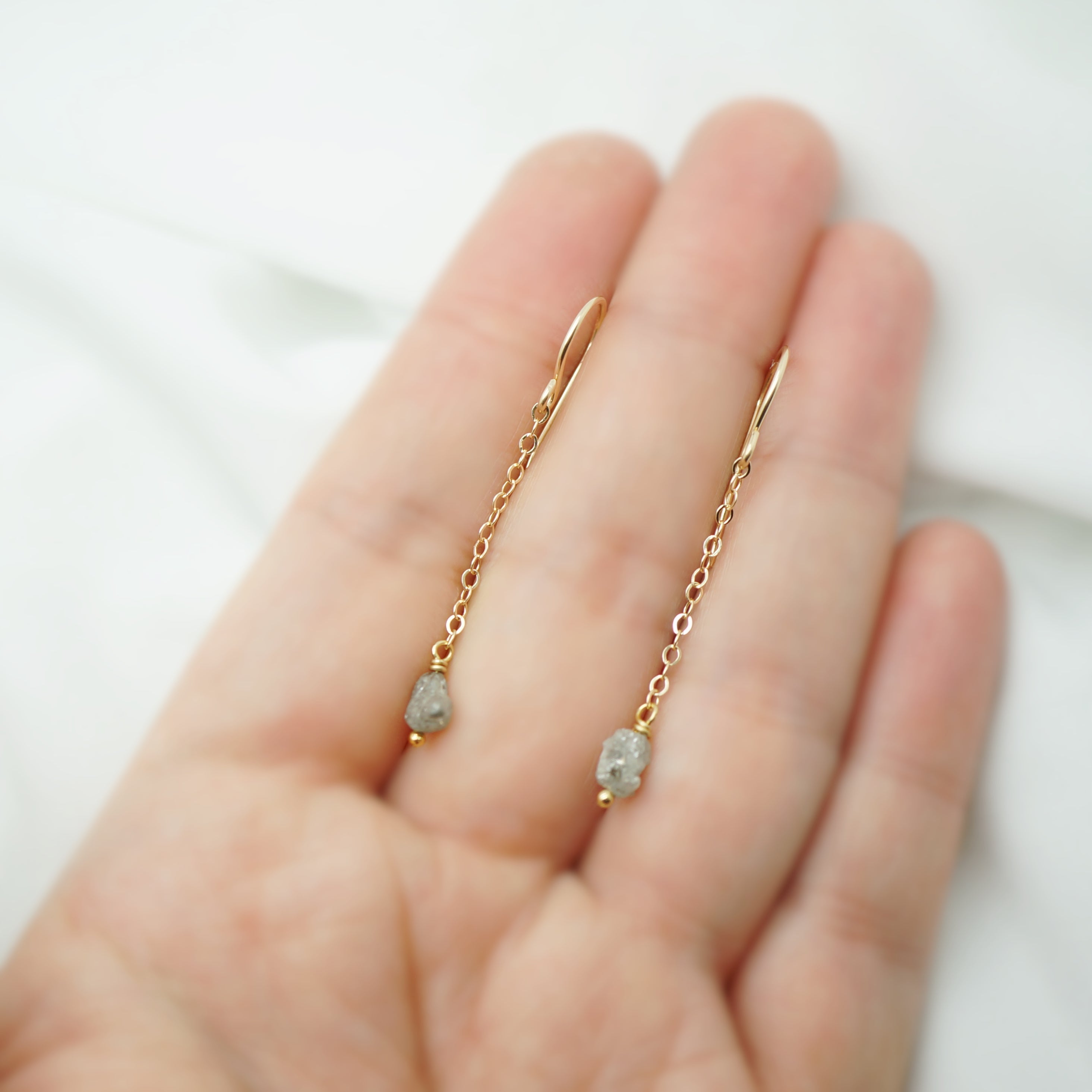 Oorhangers - 14K gold filled - Met ruwe diamant
