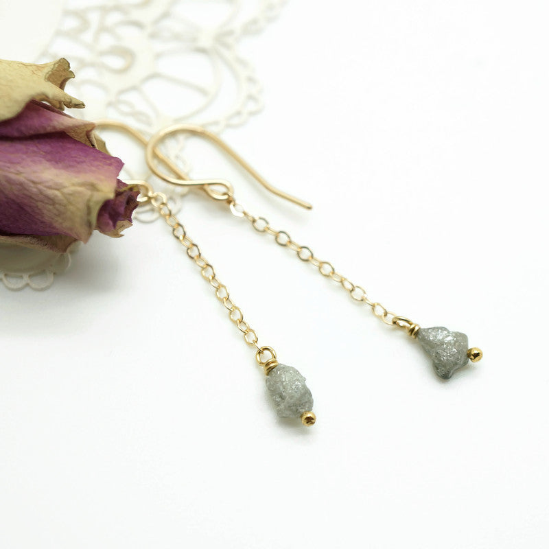 Oorhangers - 14K gold filled - Met ruwe diamant