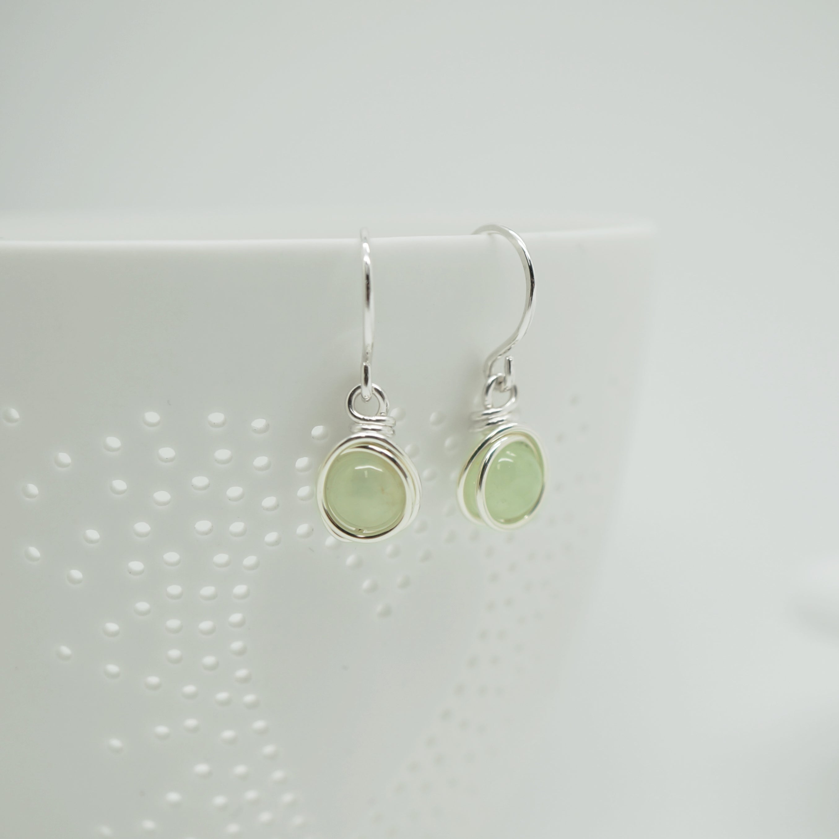 925 zilver oorbellen met prehniet - Sterling zilver oorbellen