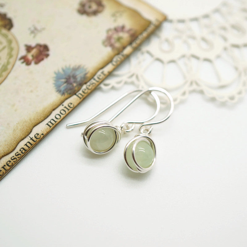 925 zilver oorbellen met prehniet - Sterling zilver oorbellen