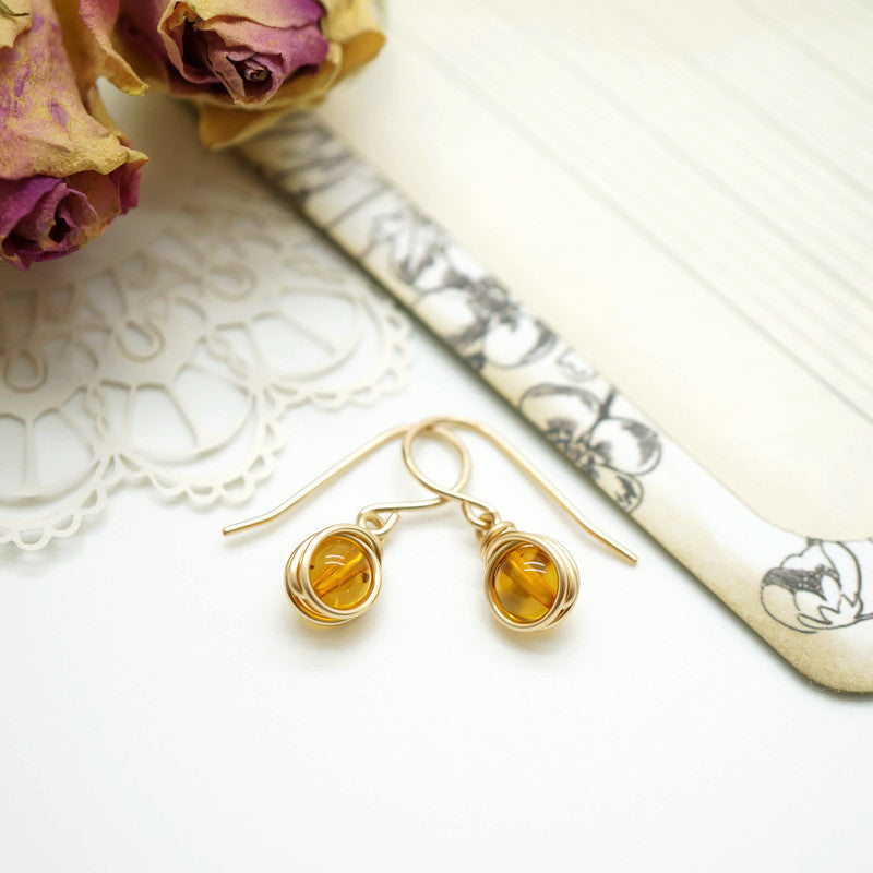14k gold filled oorbellen met barnsteen