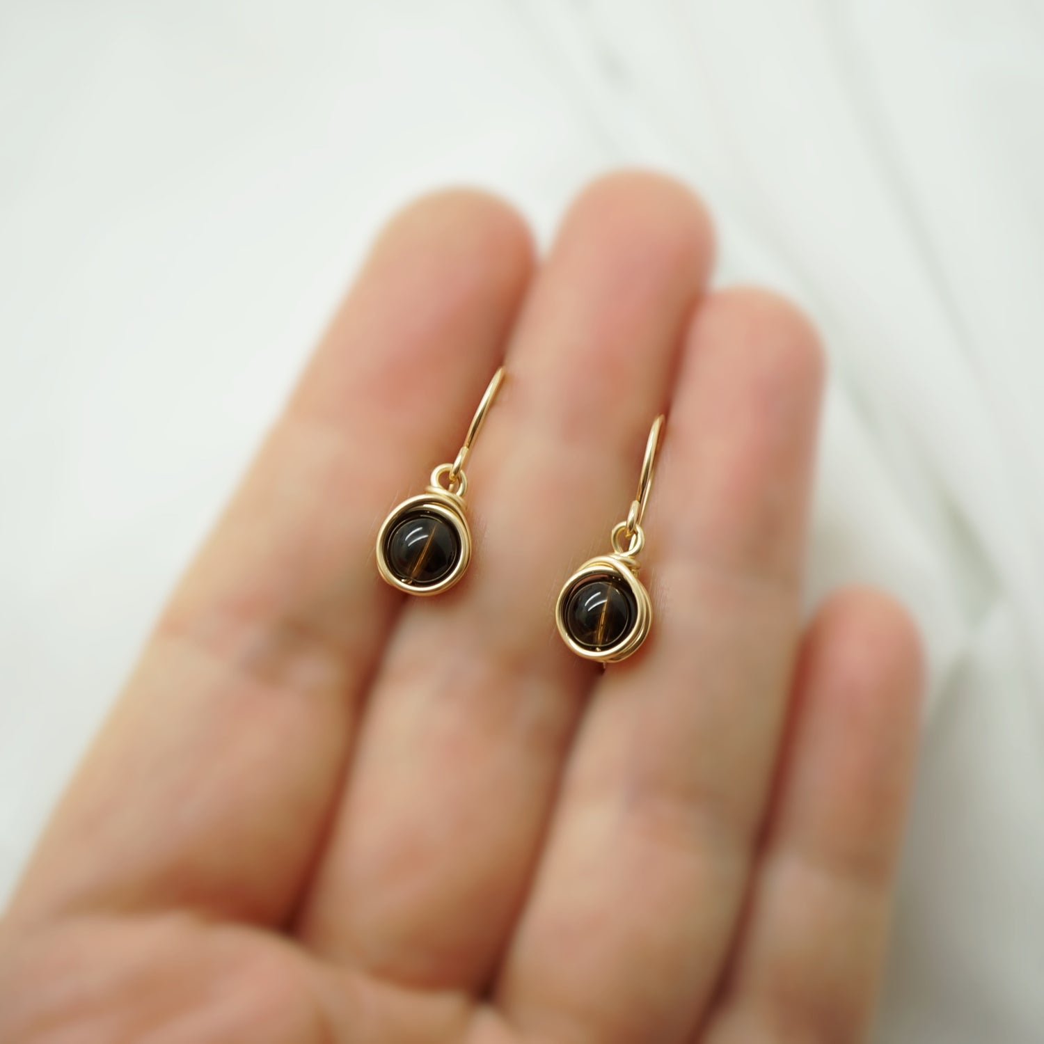 14k gold filled oorbellen met rookkwarts