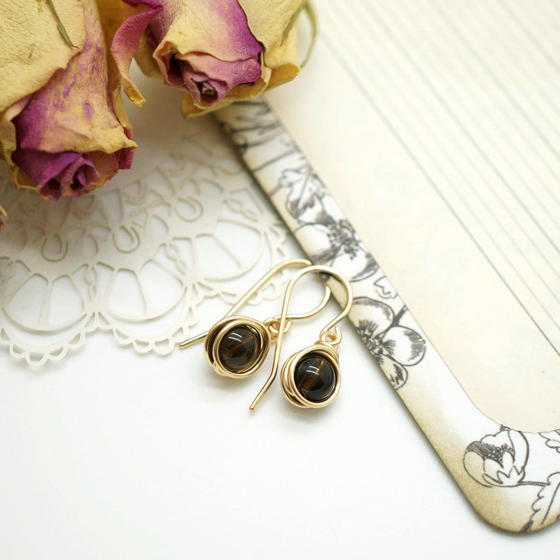 14k gold filled oorbellen met rookkwarts