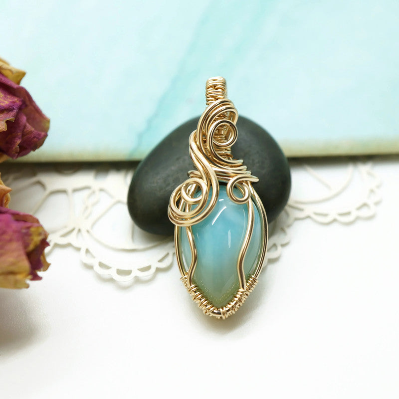 Ketting - Wirewrap hanger - 14K gold filled - Met Larimar steen