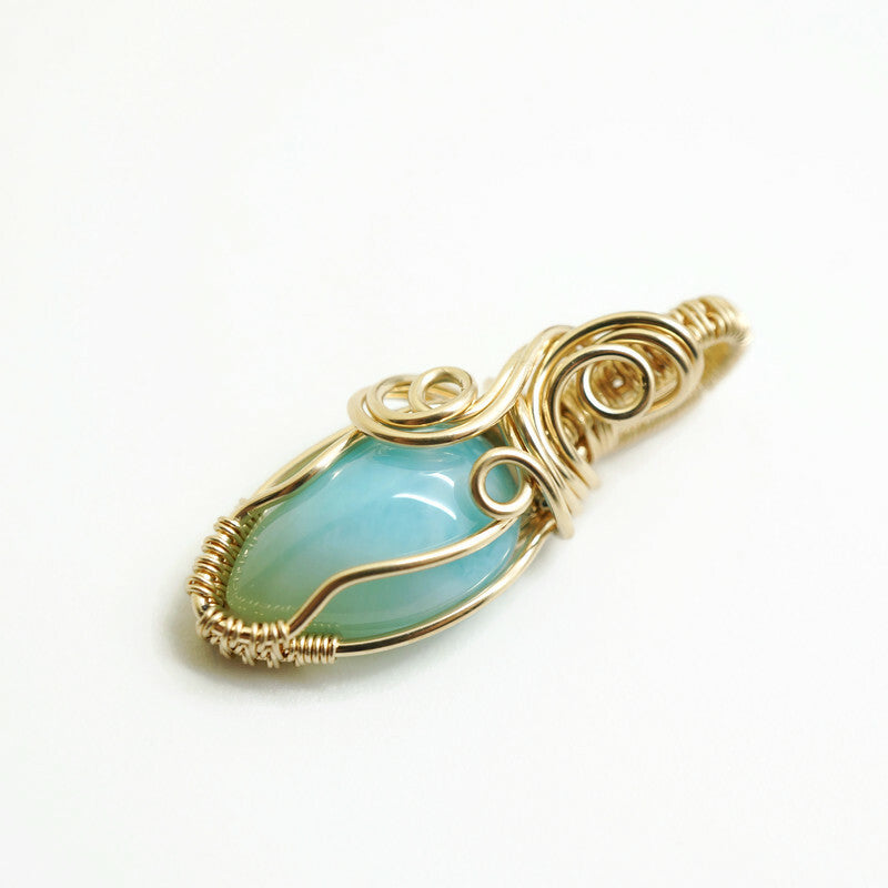 Ketting - Wirewrap hanger - 14K gold filled - Met Larimar steen