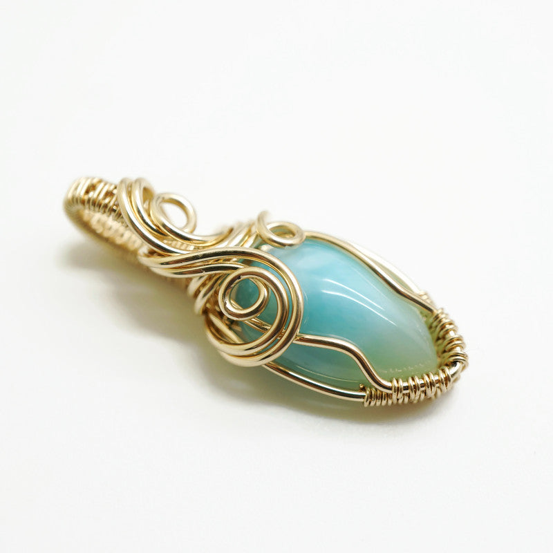 Ketting - Wirewrap hanger - 14K gold filled - Met Larimar steen