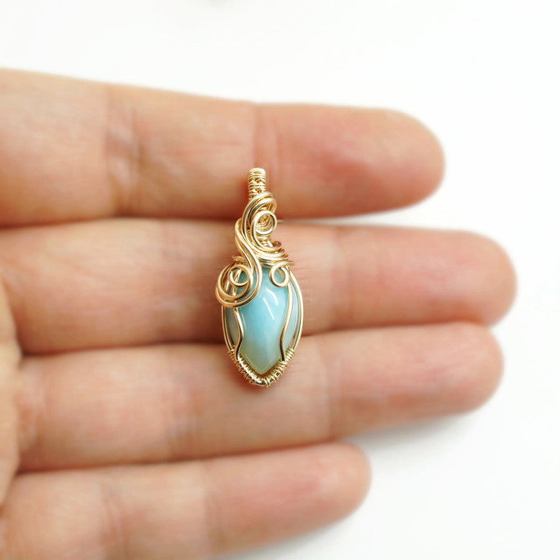 Ketting - Wirewrap hanger - 14K gold filled - Met Larimar steen