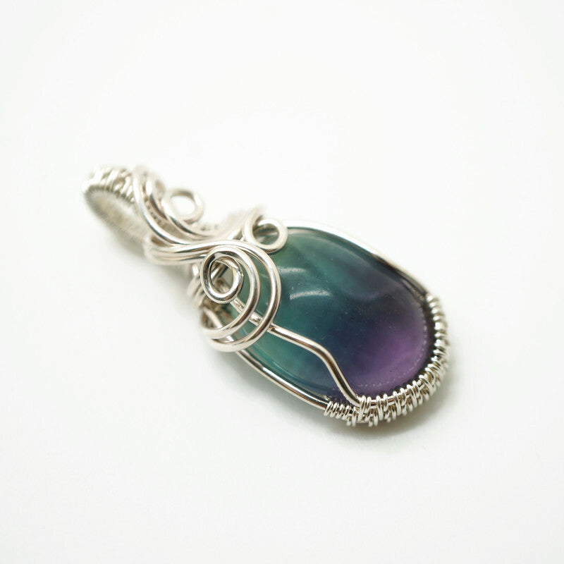 Sterling Zilveren Wire Wrap Hanger met Ovale Fluoriet Cabochon