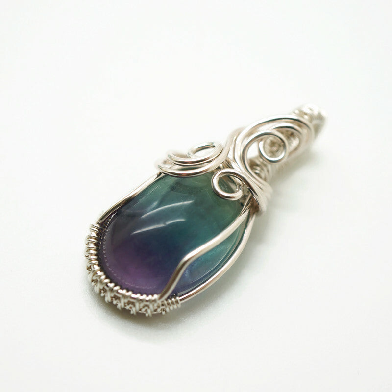 Sterling Zilveren Wire Wrap Hanger met Ovale Fluoriet Cabochon