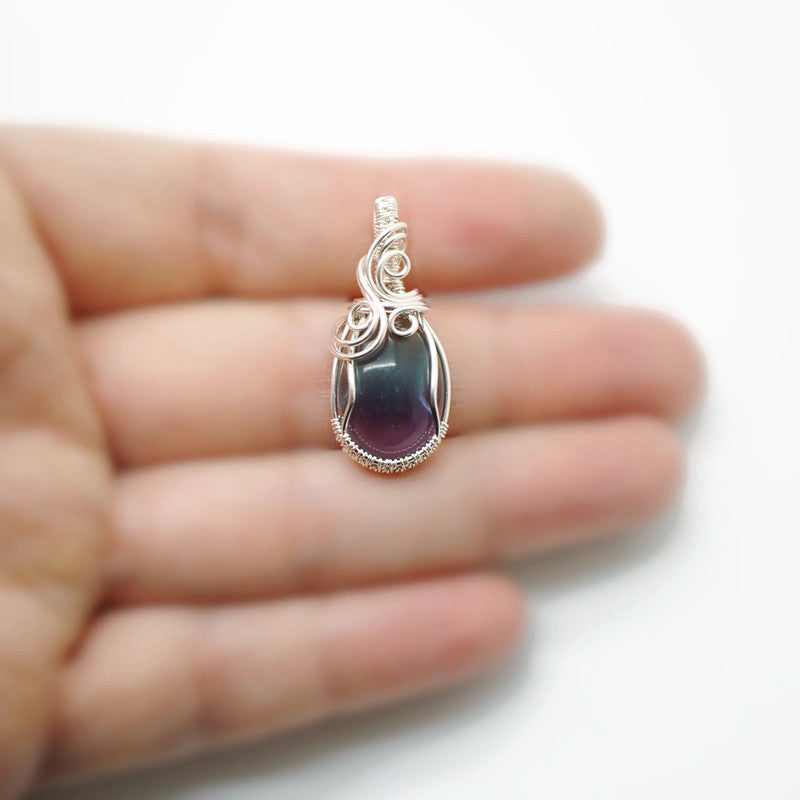 Sterling Zilveren Wire Wrap Hanger met Ovale Fluoriet Cabochon
