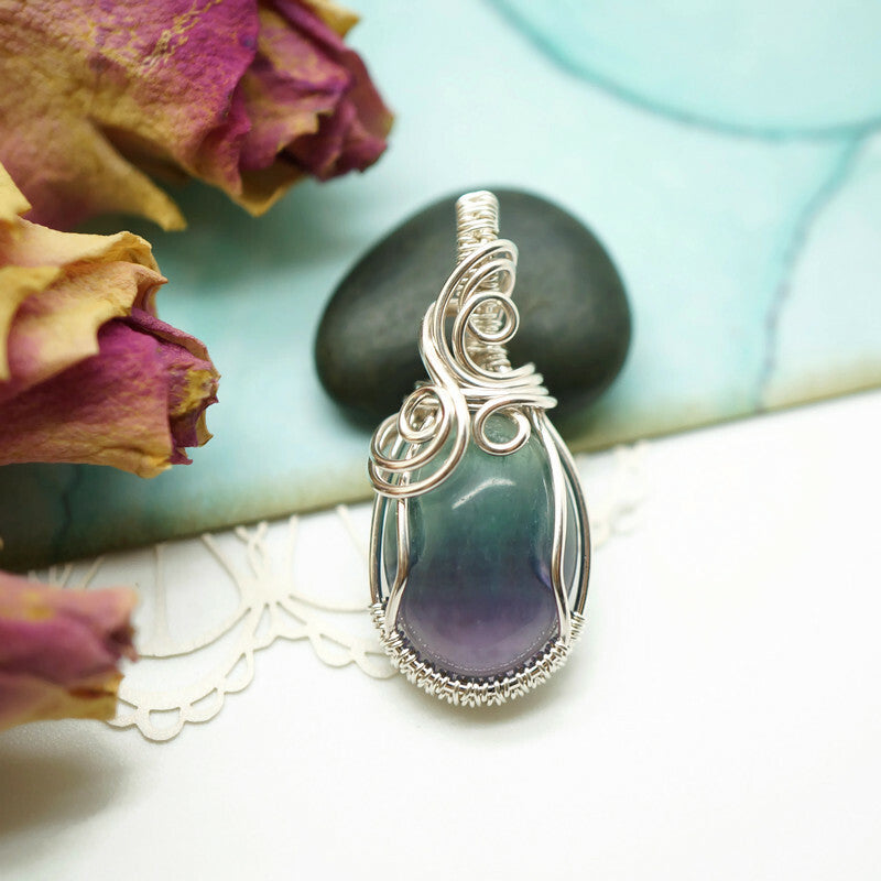 Sterling Zilveren Wire Wrap Hanger met Ovale Fluoriet Cabochon