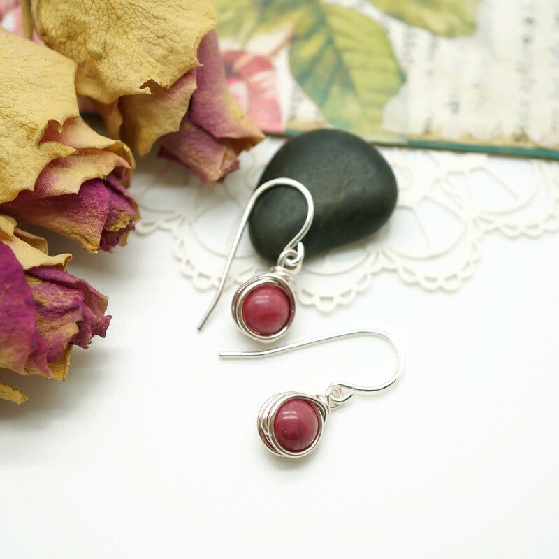Sterling zilveren oorbellen met vintage roze Rhodoniet