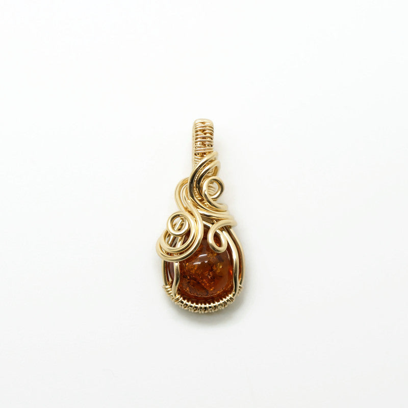 Ketting - Wire wrap hanger - 14K gold filled - Met barnsteen