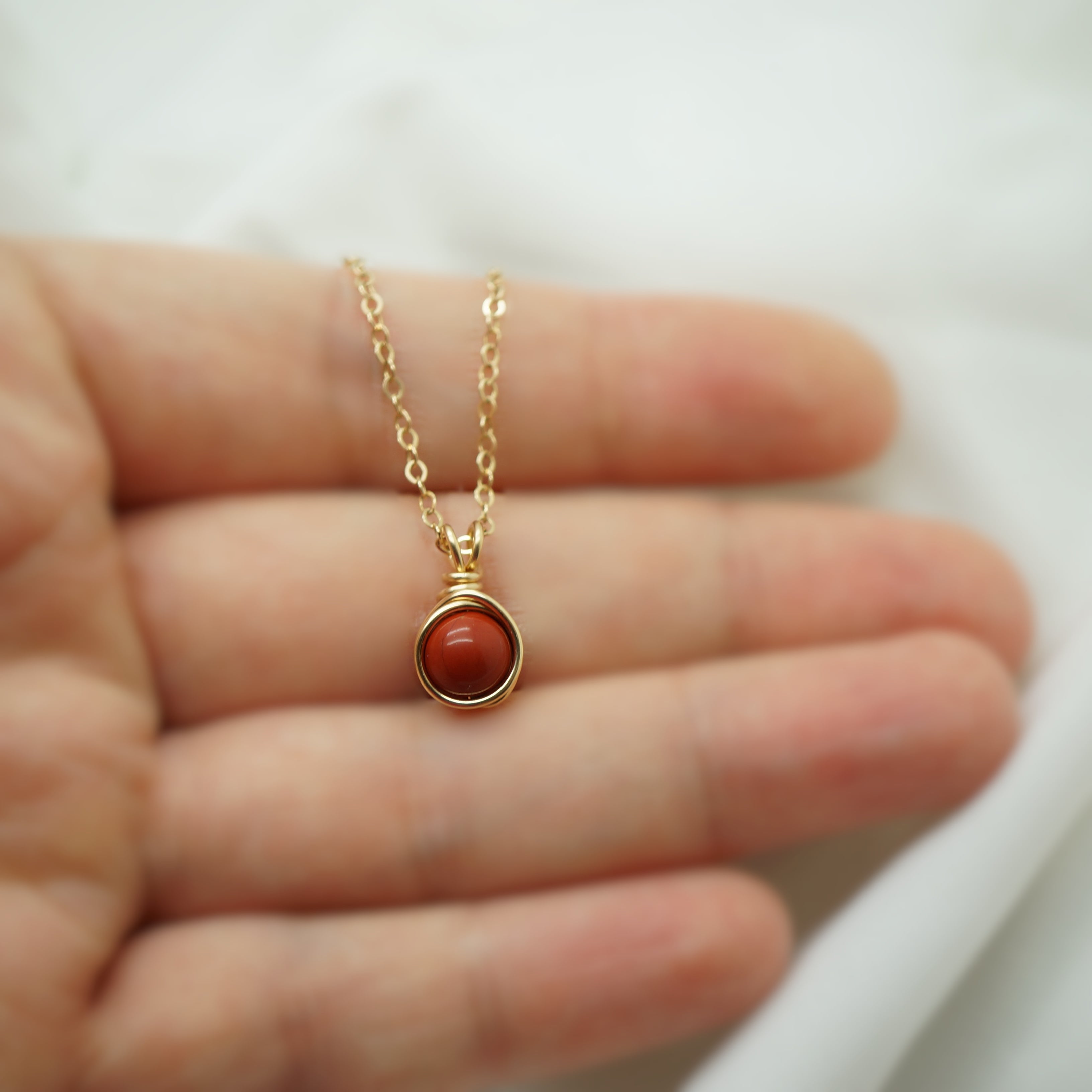 14k gold filled sieraden set rode jaspis – Oorbellen & collier