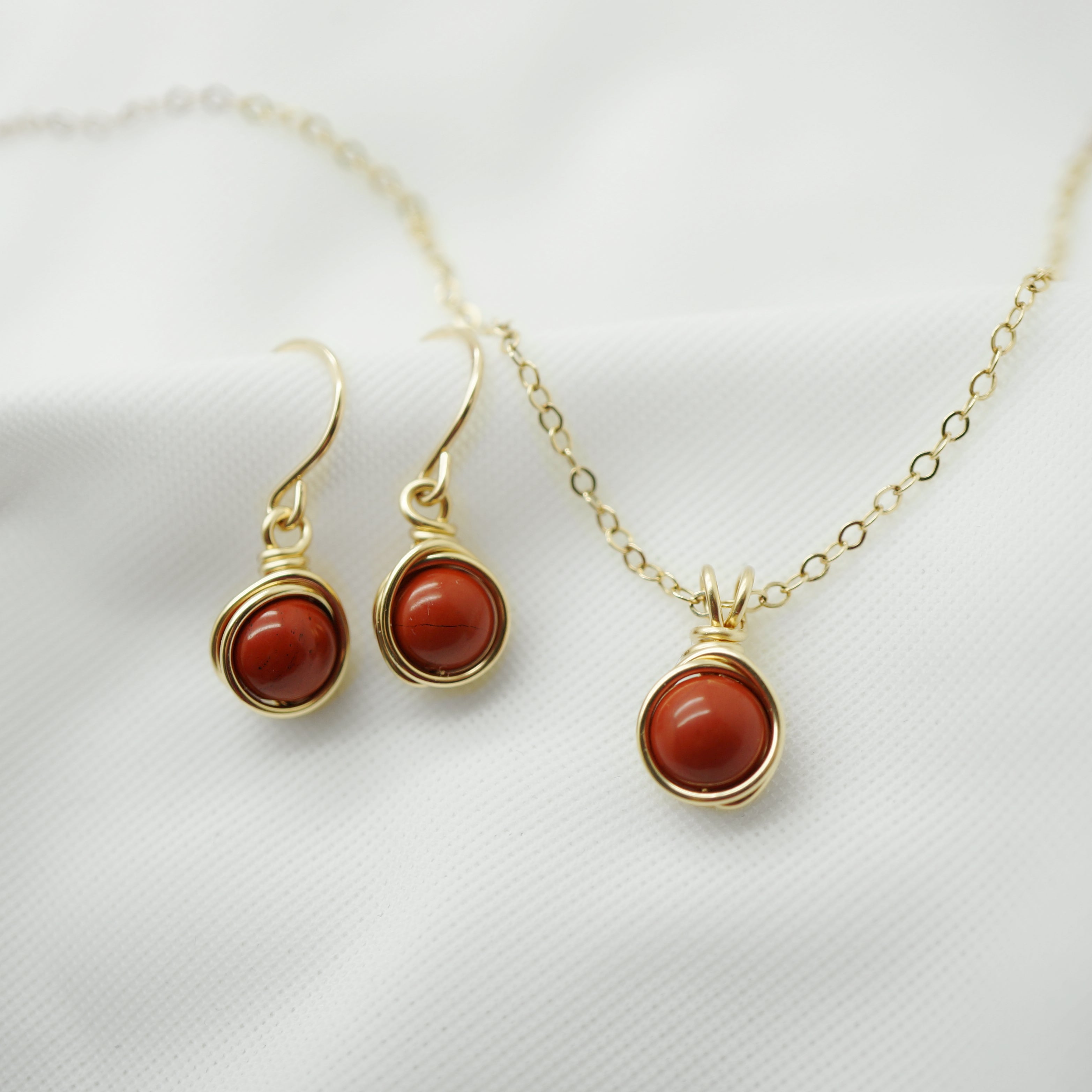 14k gold filled sieraden set rode jaspis – Oorbellen & collier