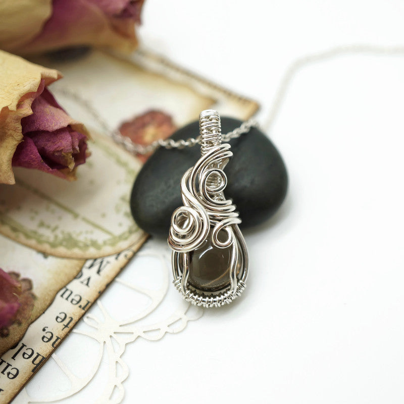 Sterling zilveren wire wrap hanger met rookkwarts – handgemaakt
