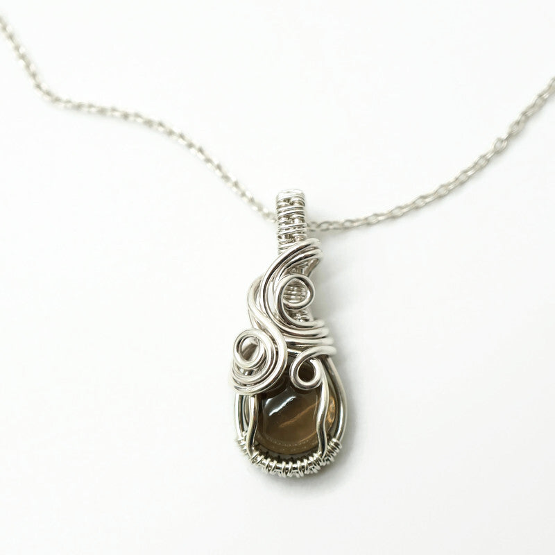 Sterling zilveren wire wrap hanger met rookkwarts – handgemaakt