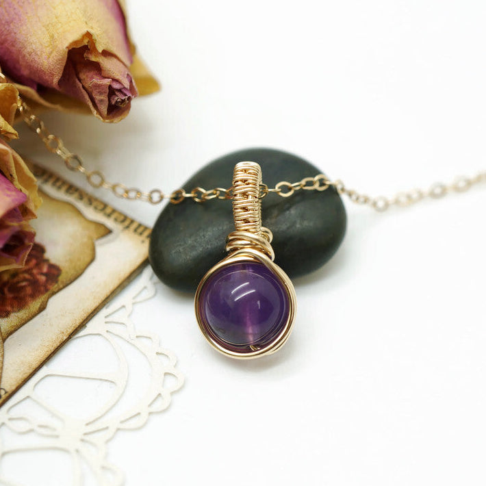 14k Gold Filled Hanger met Amethist, Handgemaakt Sieraad