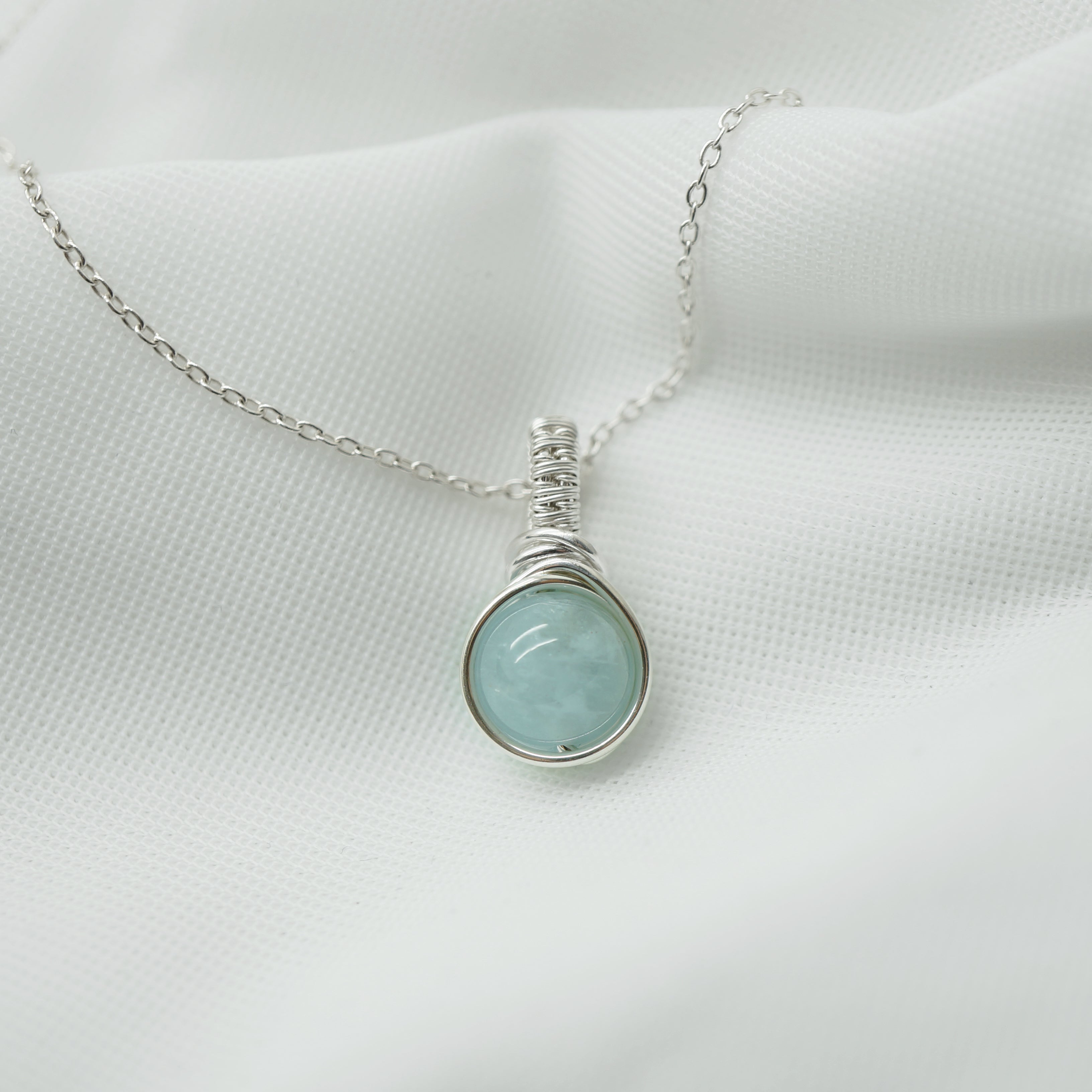 Zilveren Hanger met Aquamarijn, Handgemaakt Wire Wrap Sieraad