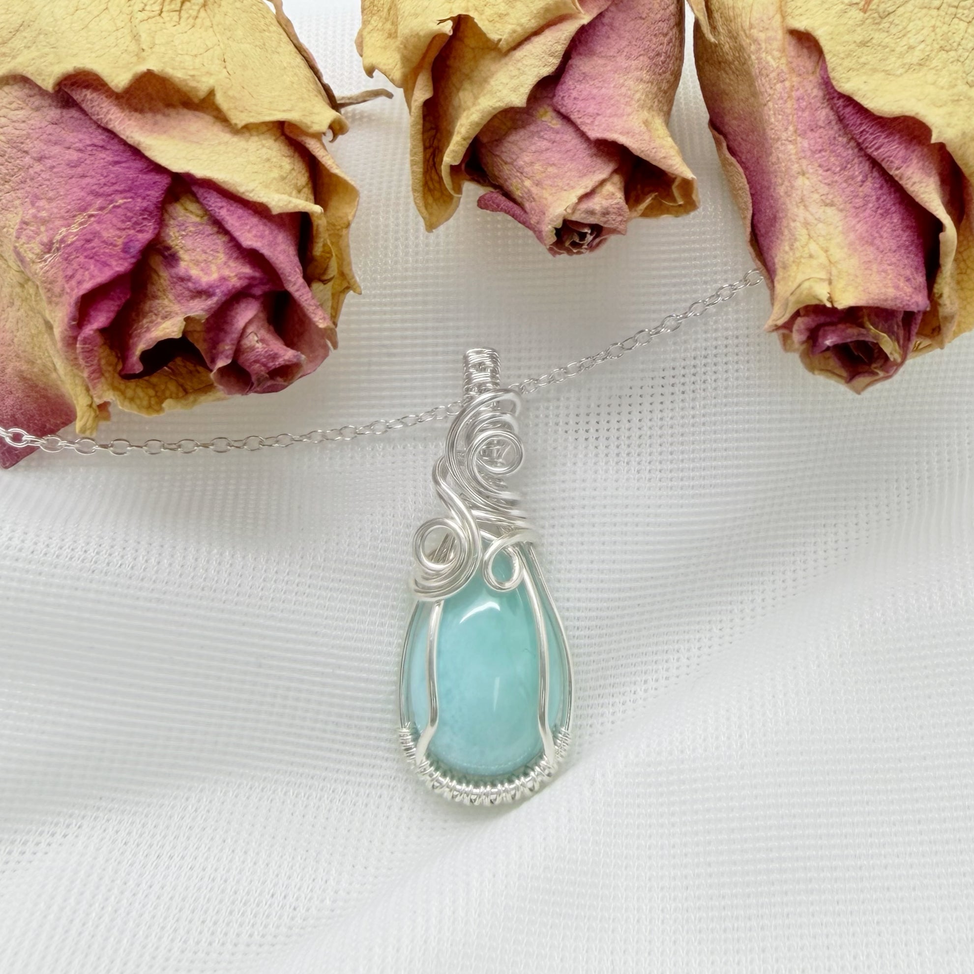 925 Zilveren wire wrap hanger met Larimar