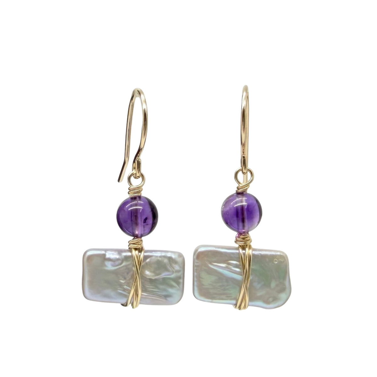 Oorbellen met zoetwaterparel en amethist van 14k gold filled