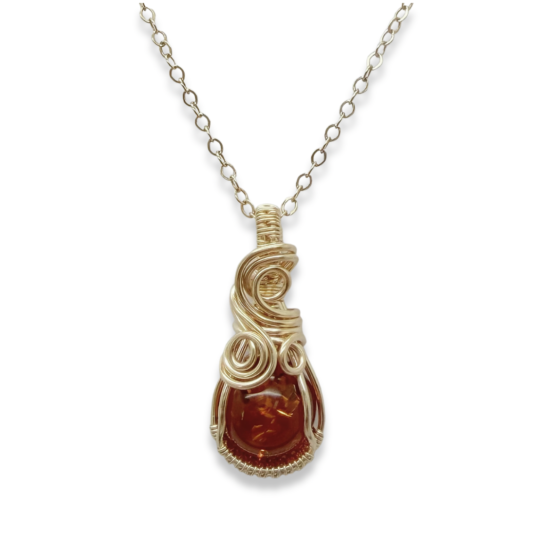 Ketting - Wire wrap hanger - 14K gold filled - Met barnsteen