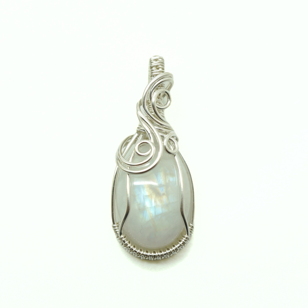 Sterling zilveren wire wrap hanger met regenboog maansteen