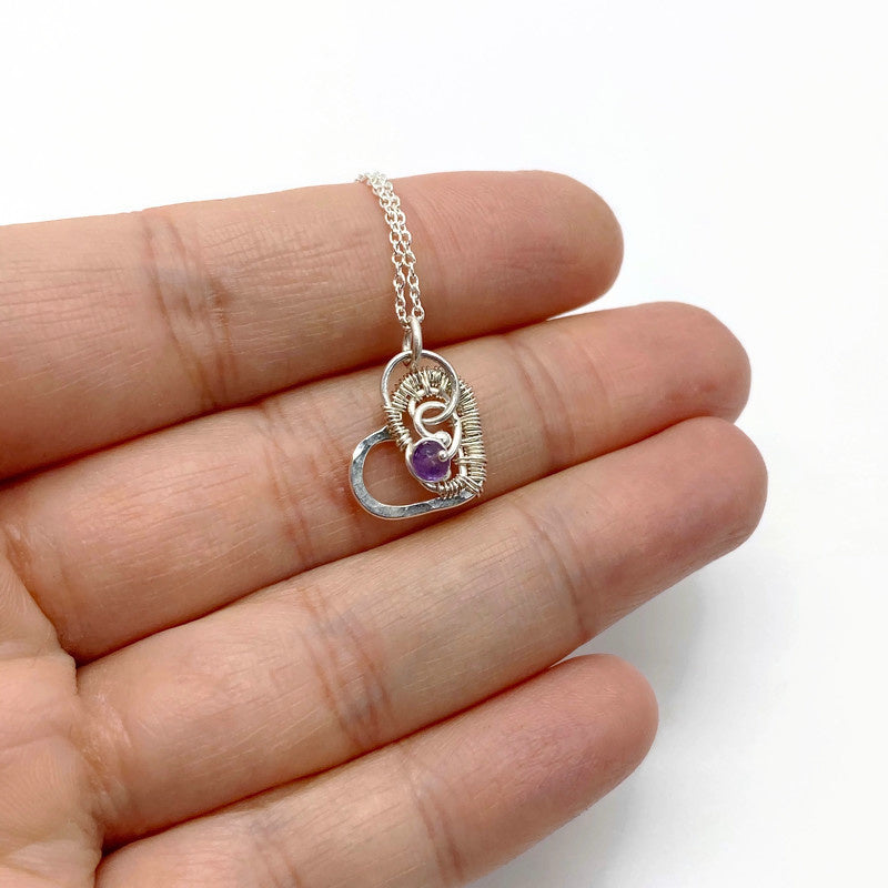 Zilveren Hart Collier Met Amethist