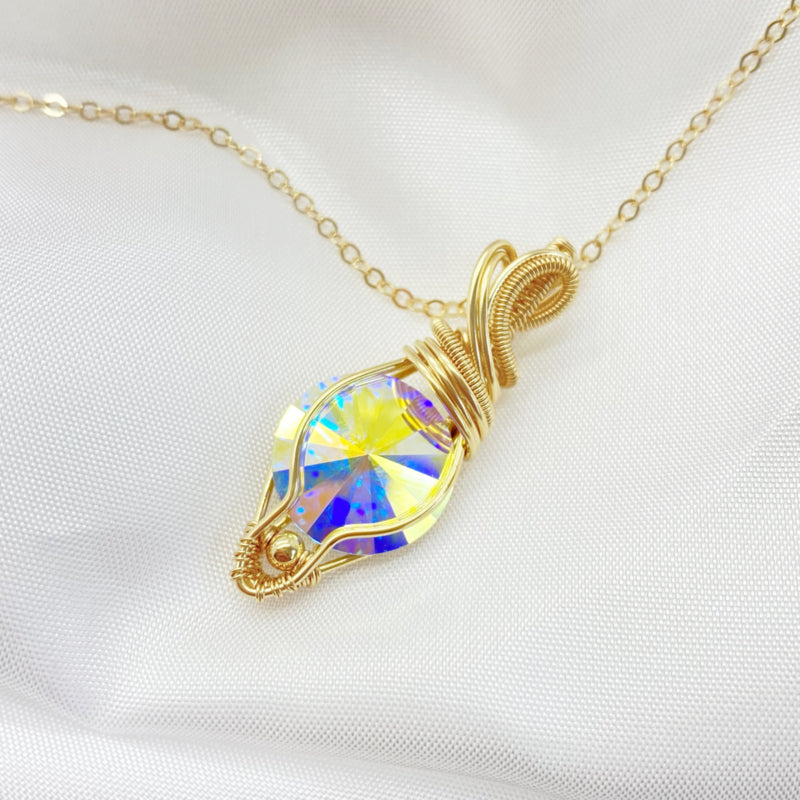 Medium 14K Gold Filled Wire Wrapped Swarovski Kristal Ab Rivoli