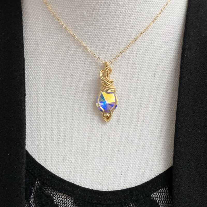 Medium 14K Gold Filled Wire Wrapped Swarovski Kristal Ab Rivoli