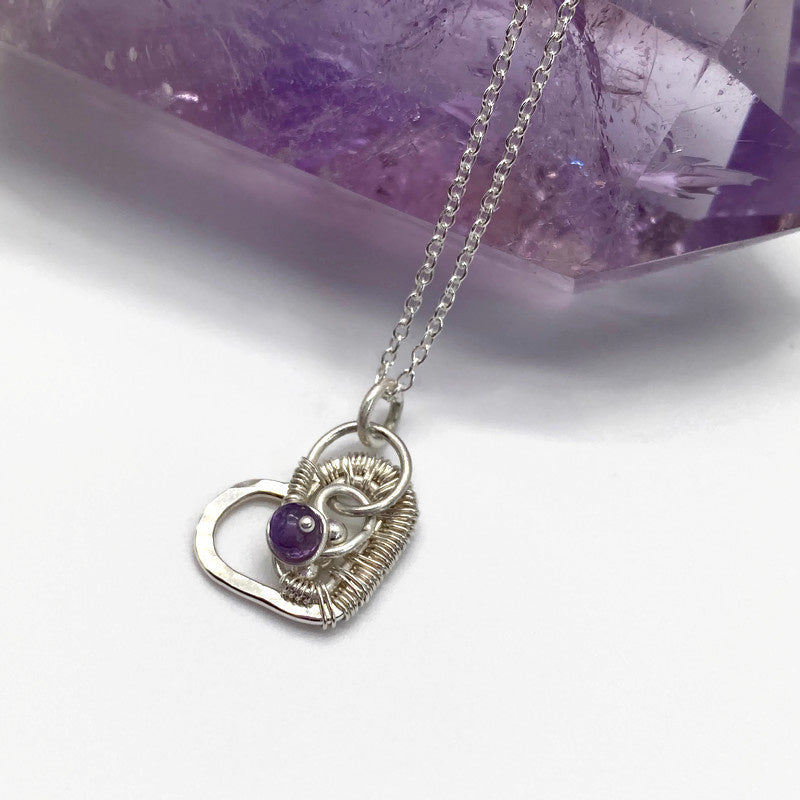 Zilveren Hart Collier Met Amethist