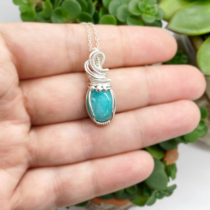 Sterling Zilveren Wire Wrap Hanger Met Amazoniet