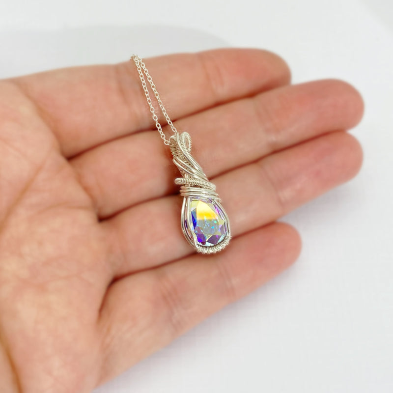 Wire Wrapped Swarovski Kristal Ab Druppelvorm
