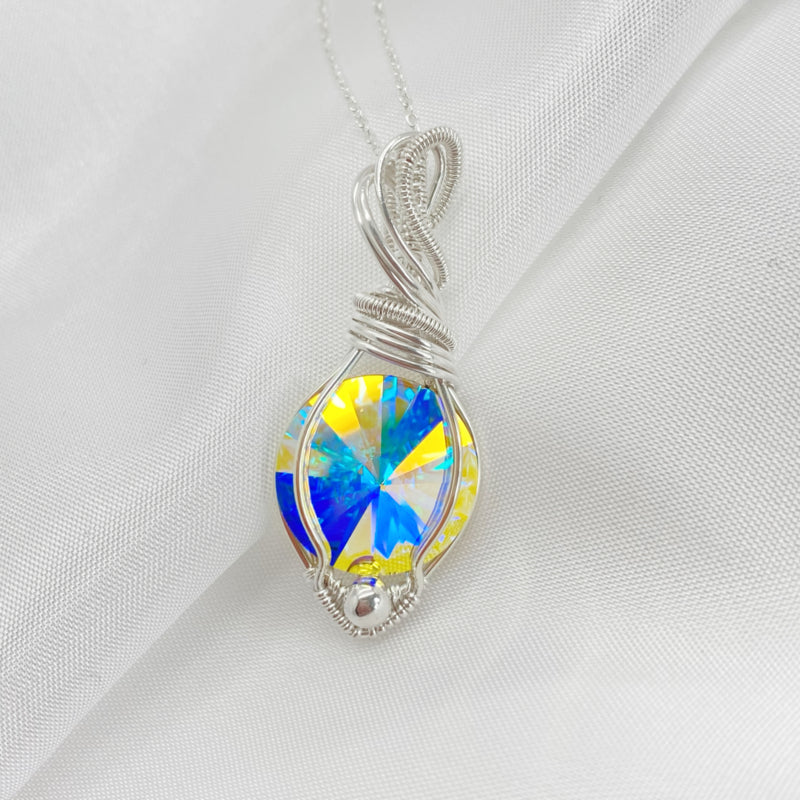 Large Wire Wrapped Swarovski Kristal Ab Rivoli
