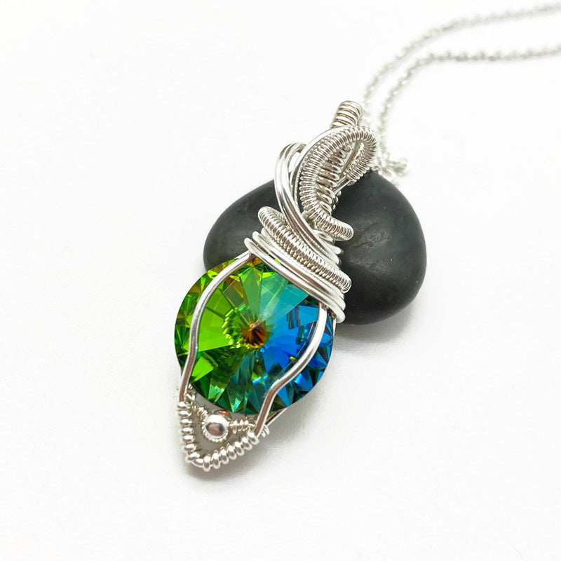 Medium Wire Wrapped Swarovski Kristal Vitrail Medium